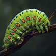 Vibrant Green Caterpillar Mid-Metamorphosis Transforming into Stunning Monarch Butterfly