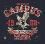 Fototapeta Młodzieżowe - California athletic academy college sport grunge vintage vector print. for boy man sport wear t shirt sweatshirt