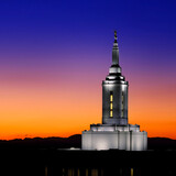 Fototapeta Las - Pocatello Idaho LDS Mormon Temple with Lights at Sunset