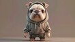  a cute character with the head of a bulldog and a human body. The character should be styled in 3D animation style, 