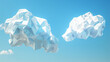Two stylized 3d clouds with a polygonal design floating against a clear blue sky - might be a symbol for cloud computing