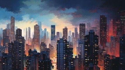 Wall Mural - 中国の夜の高層ビル群_1