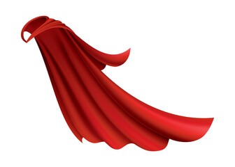 Wall Mural - Superhero red cape in side view. Scarlet fabric silk cloak. Mantle costume or cover cartoon illustration