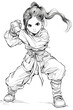 A drawing depicting a girl in a karate stance, showcasing martial arts skills coloring pages for kids and adults