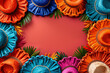 A group of vibrant hats arranged in a circular pattern copy space festa Junina 