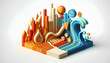 3d flat icon as Warming Waves A banner illustrating the warming waves of El Ni?o with heatwave abstract patterns. in financial growth and innovation abstract theme with isolated white background ,Full