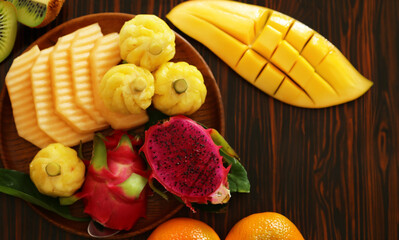 Poster - mix tropical fruits, pineapple, banana, dragon fruit