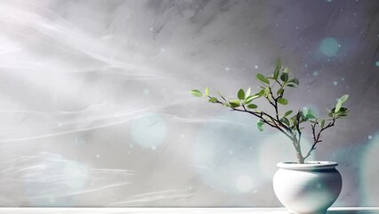 white wall background with plant in pot and shadow overlay.
