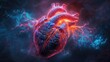 Digital drawing of a human heart with intricate details, pulsing with glowing blue veins