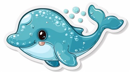 Wall Mural - A cartoon dolphin with bubbles on its head and tail, AI