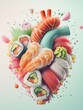 Japan Culinary Delight: Realistic Heart Crafted from Sushi Delicacies