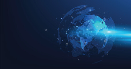 Poster - Transactions between banks. International payment system. Financial information exchange, swift. Currency exchange money transfer concept.	