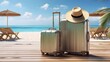 suitcases on the beach sand. travel concept