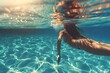 Underwater Photo of Girl Discovering Serenity and Relaxation. Mental Wellness Concept