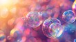 Whimsical soap bubbles, unique reflections, photorealistic, vibrant rainbow hues, sunlit  ,3DCG,high resulution,clean sharp focus