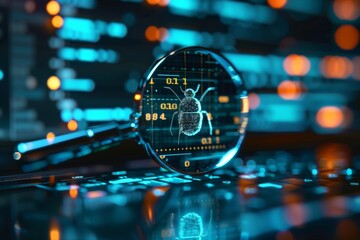 troubleshooting concept highlighting software bugs on a computer program with a sleek outline design