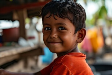 Canvas Print - Portrait of a young boy in a village in Sri Lanka.