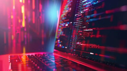 Fototapete - Programming, web development and writing software on a laptop. Company network with laptop and icons. Software development process technology.