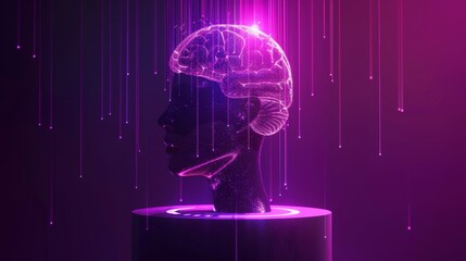 Poster - A global cybernetic mind controls humanity. A supercomputer with artificial intelligence in the spotlight. A digital brain with AI in the spotlight. A science futuristic concept with artificial