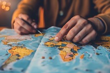 Planning A Trip With A World Map And Push Pins