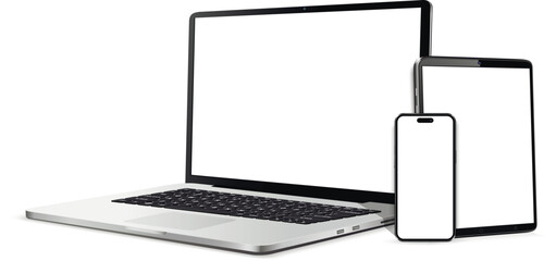 Wall Mural - laptop computer, tablet and mobile phone realistic devices mockup
