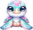 Cute Baby Sea Turtle with Big Eyes Watercolor Clipart Isolated
