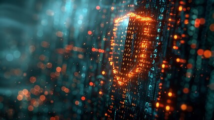Poster - A futuristic shield shape combined with binary and program code represents online security
