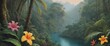 Background in style - Jungle with river and animals: world of wildlife. Generative AI, Generative, AI