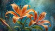 background with orange lily flowers in water drops