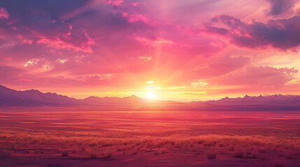 Wall Mural - A desert sunset painting the sky in shades of pink and orange
