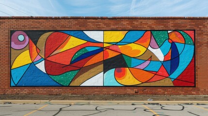 Poster - abstracted outdoor mural art on brick