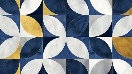 Wall Mural - Simple chic blue and gold minimalist repeating elegant pattern design with geometric sophisticated shapes. generative ai	
