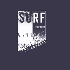 Wall Mural - Surf Ride Club los angeles grunge typography  poster t shirt design