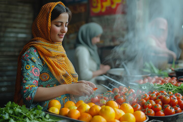 Canvas Print - A mother preparing a homemade meal for her family, filling the kitchen with delicious aromas. Concept of maternal care and culinary skill. Generative Ai.