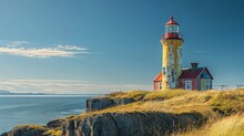 Iconic Lighthouse Standing Guard On A Rugged Coastline, A Beacon Of Hope And Navigation Through The Ages