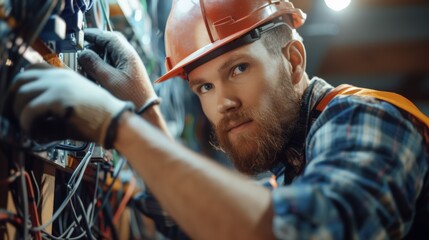 Sticker - A man in a hard hat working on electrical wires, AI