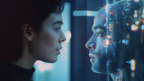 Fototapeta Sport - Futuristic AI Avatars and Digital Doubles - Human-Machine Interaction