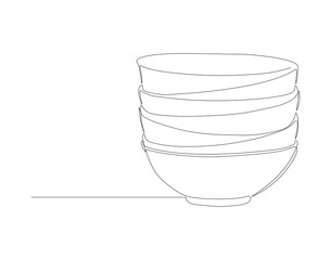 Wall Mural - Continuous Line Drawing Of Stack Of Bowls. One Line Of Bowls. Kitchenware concept Continuous Line Art. Editable Outline.