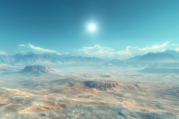 Poster - A lunar-like desert landscape with vast sand dunes stretching as far as the eye can see, illustrating the stark beauty of arid deserts. Concept of otherworldly desert scenery. Generative Ai.