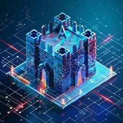 Wall Mural - Digital fortress concept, illustrating a secure network protected by advanced cybersecurity measures no splash