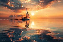 Peaceful Evening Sail, Sunlit Water Backdrop