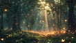 A mystical forest alive with the glow of fireflies