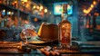 whiskey bottle in a bar