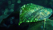 This image showcases a leaf with a glowing circuit board pattern, symbolizing a fusion of nature and technology