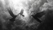 Norse God Odins Ravens in Flight Their shapes blending into the sky