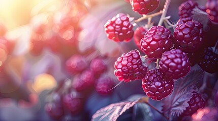 raspberries with drops, background with soft purple lighting