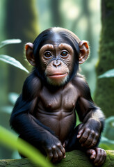 Wall Mural - Chimpanzee sitting on a tree