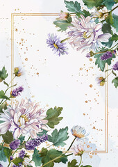 Wall Mural - A framed image of purple flowers with gold trim