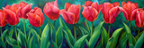 Fototapeta Natura - Illustration of red tulips in bloom. Spring flowers in the garden.