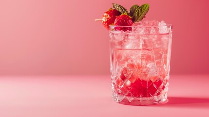 Wall Mural - Glass Filled With Ice and Strawberries